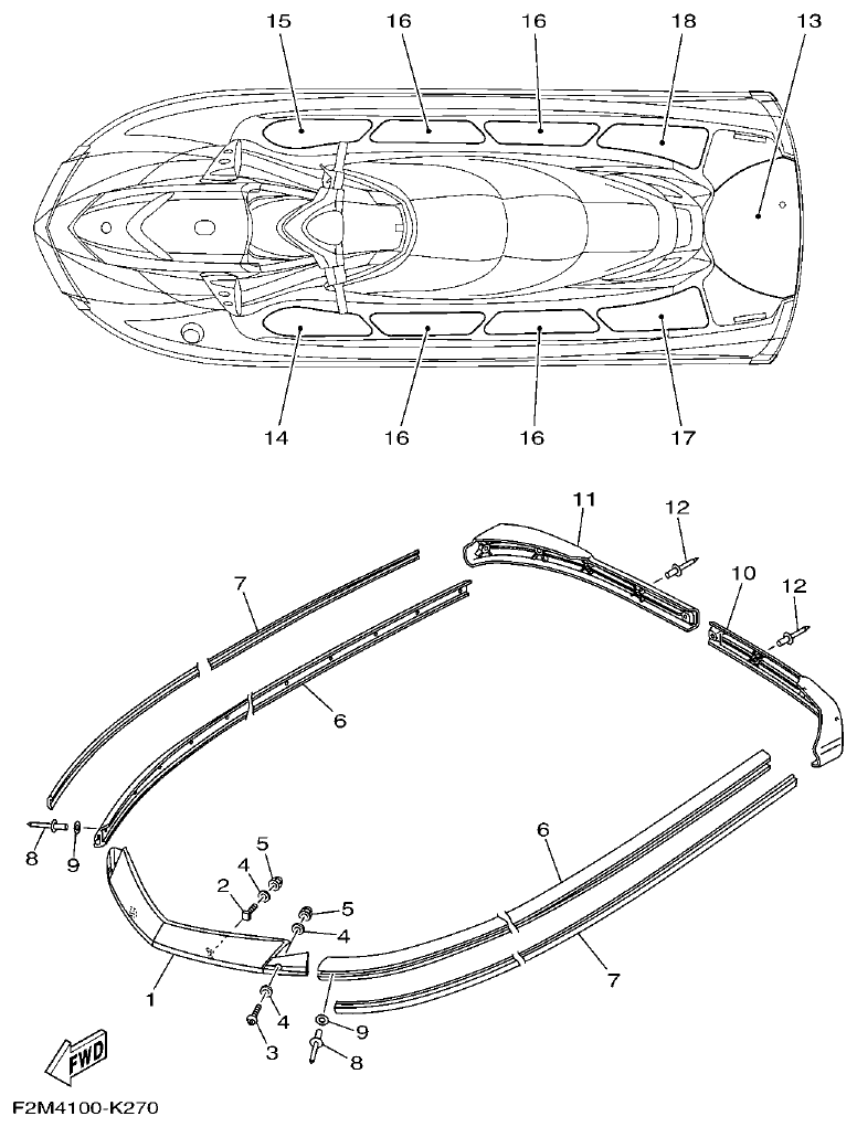 Yamaha F2ML GUNWALE & MAT parts diagram
